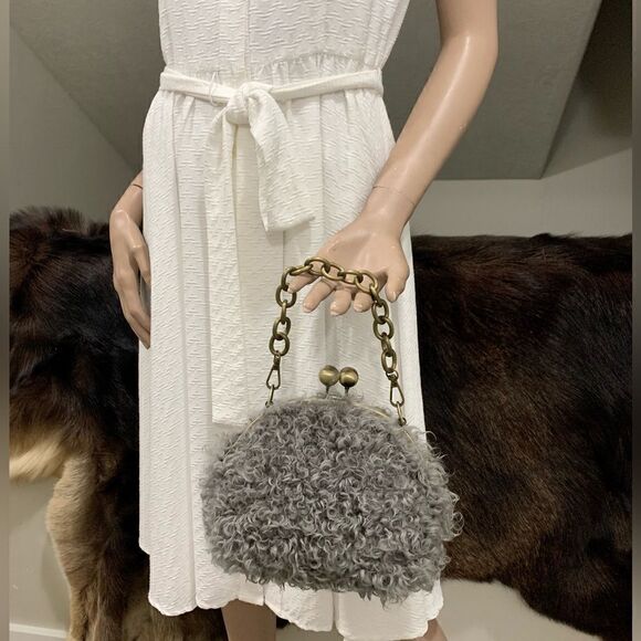 Handmade Genuine Curly Shearling Kisslock Wristlet/Shoulder Bag/Crossbody - Picture 4 of 16